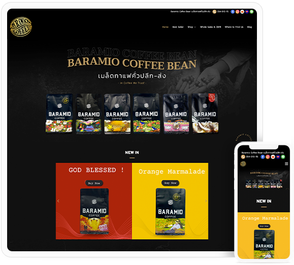 ทำเว็บไซต์จำหน่าย กาแฟคั่ว Baramio Coffee Bean baramiocoffee.com