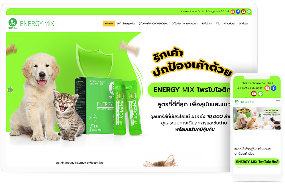 ทำเว็บไซต์อาหารเสริมสัตว์เลี้ยง cheironthailand.com