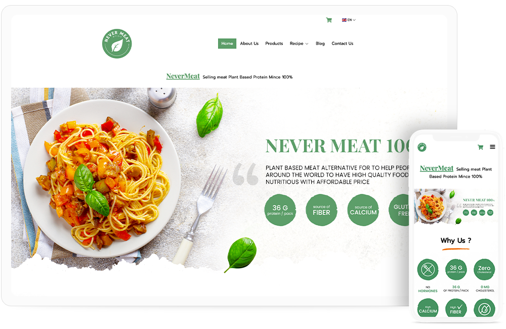 รับออกแบบเว็บไซต์ธุรกิจอาหาร Never Meat