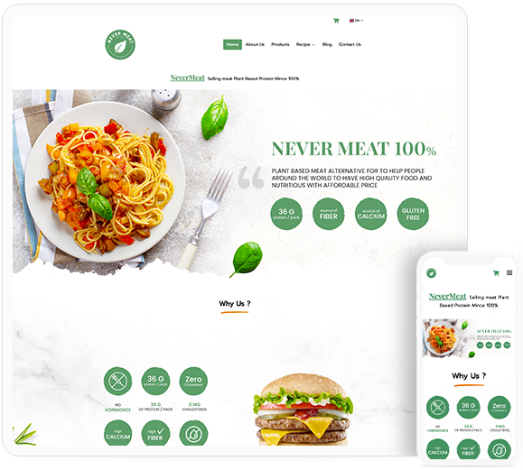 รับออกแบบเว็บไซต์ธุรกิจอาหาร Never Meat