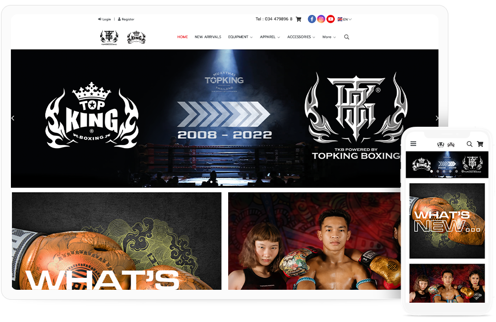 ทำเว็บไซต์จำหน่ายอุปกรณ์มวยไทย topkingboxing.com