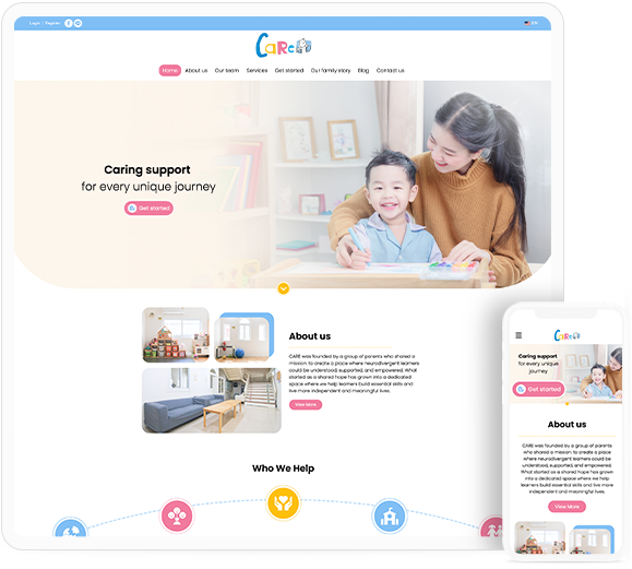 ทำเว็บไซต์ โรงเรียน CARE Child Professional School ซึ่งเป็นศูนย์กลางการศึกษานอกโรงเรียนสำหรับเด็กพิเศษในกรุงเทพฯ