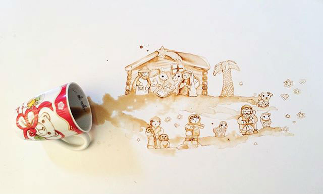 "งานศิลปะจากคราบกาแฟ" เทปุ๊ปสวยปั๊ป
