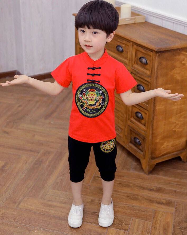 ชุดตรุษจีนเด็กชายรุ่นแขนสั้น ( ลายมังกร )