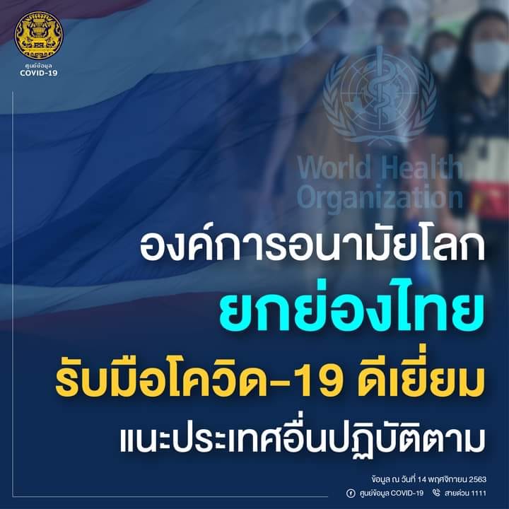 WHO ยกย่องไทยรับมือโควิด-19 ดีเยี่ยม แนะประเทศอื่นปฏิบัติตาม