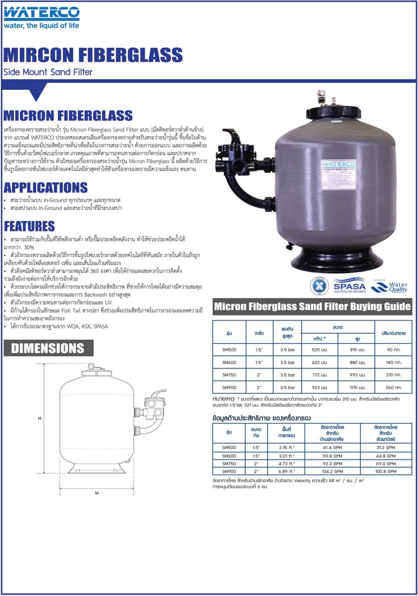 36” SM900 Micron Fiberglass Sand Filter