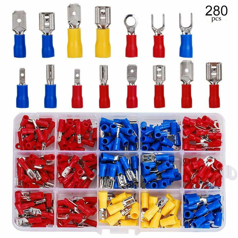 280pcs Crimp Spade Terminal Assorted Insulated Electrical Wire Connector Kit Set Car Audio 0417