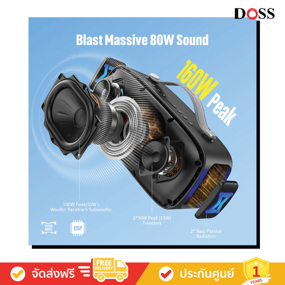 Doss Extreme Boom Pro D300 - Bluetooth Speaker (ลำโพงพกพา)