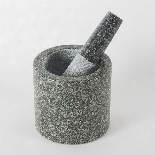 Cylindrical stone mortar with pestle 5"