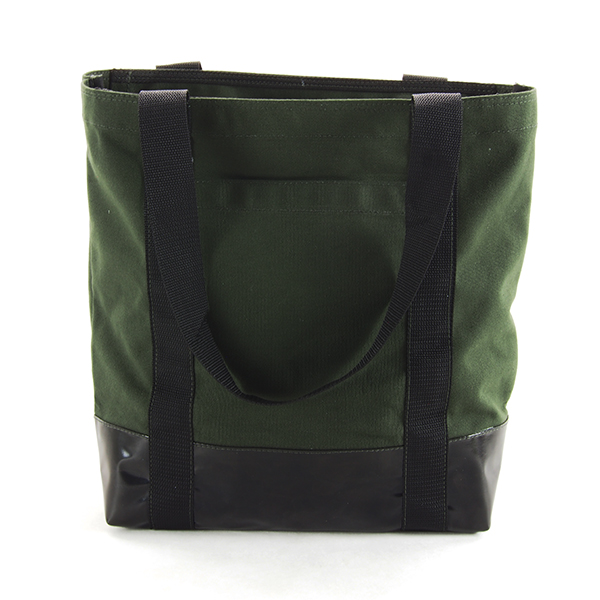 กระเป๋าผ้าสะพาย มีซิป ขนาด 42x38x13 ซม. สีเขียวขี้ม้า-ดำ