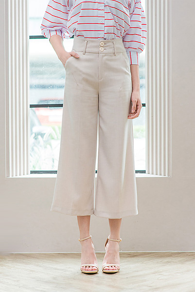 Wide Culottes Trousers by Cachet-beige