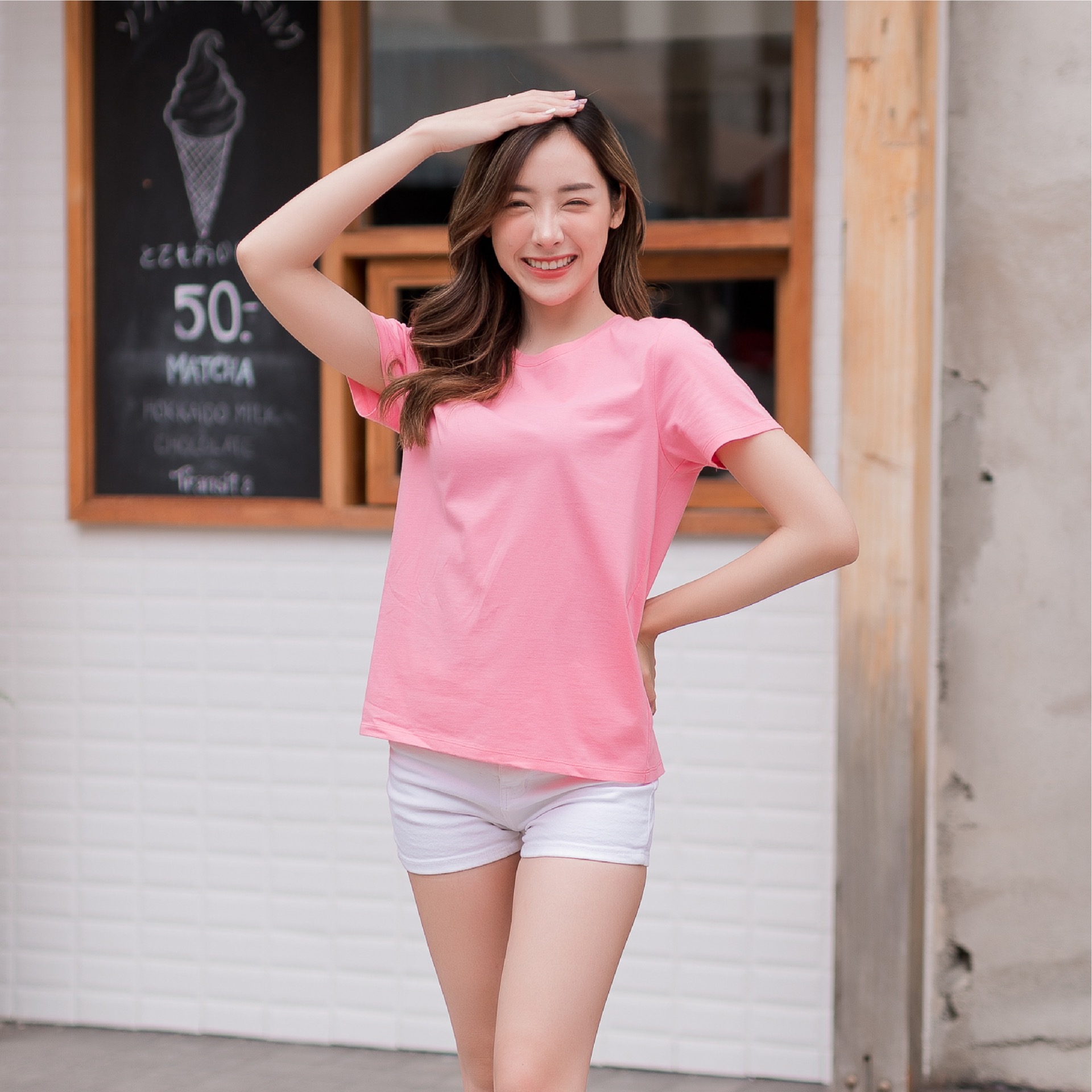 Essential Tee (T-Shirt) เสื้อแขนสั้นคอกลม สีชมพู Light Pink รหัส VTK001