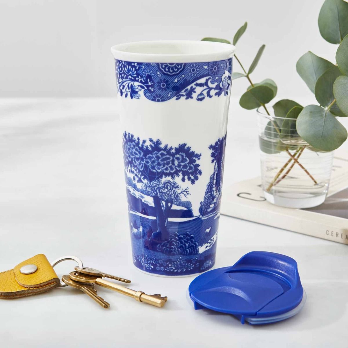 blue italian travel mug