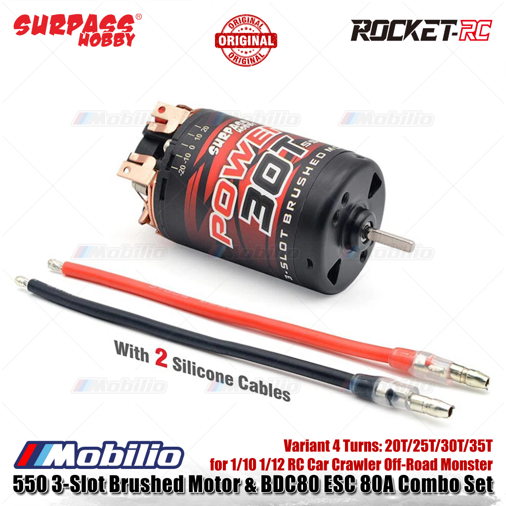 Surpass Hobby 550 3-Slot Brushed Motor BDC80 ESC 80A Combo Set  20T/25T/30T/35T for 1/10 1/12 RC Car Crawler Off-Road Monster