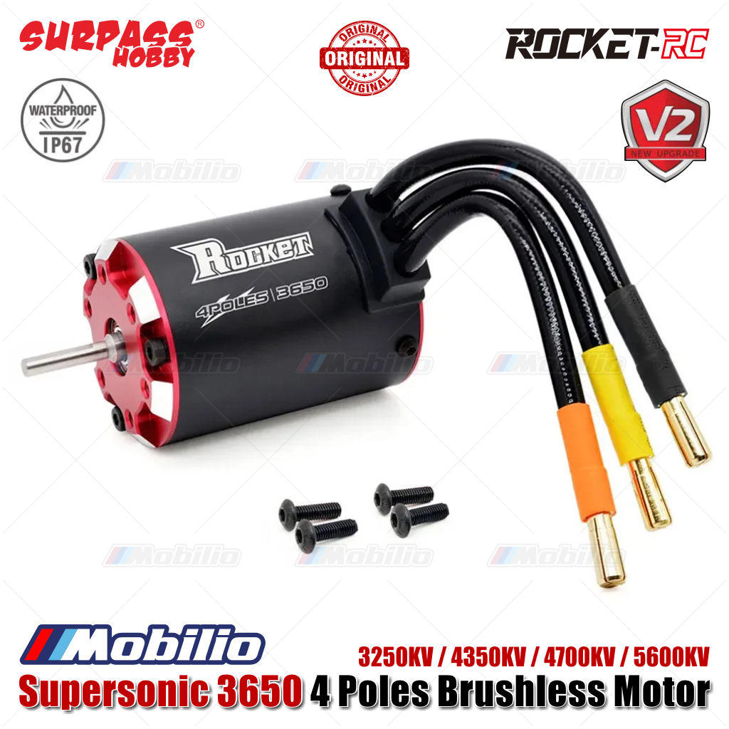 Surpass Hobby Rocket-RC Supersonic 3650 Poles Brushless Motor 3250KV  4350KV 4700KV 5600KV Waterproof for RC Car Remote Control