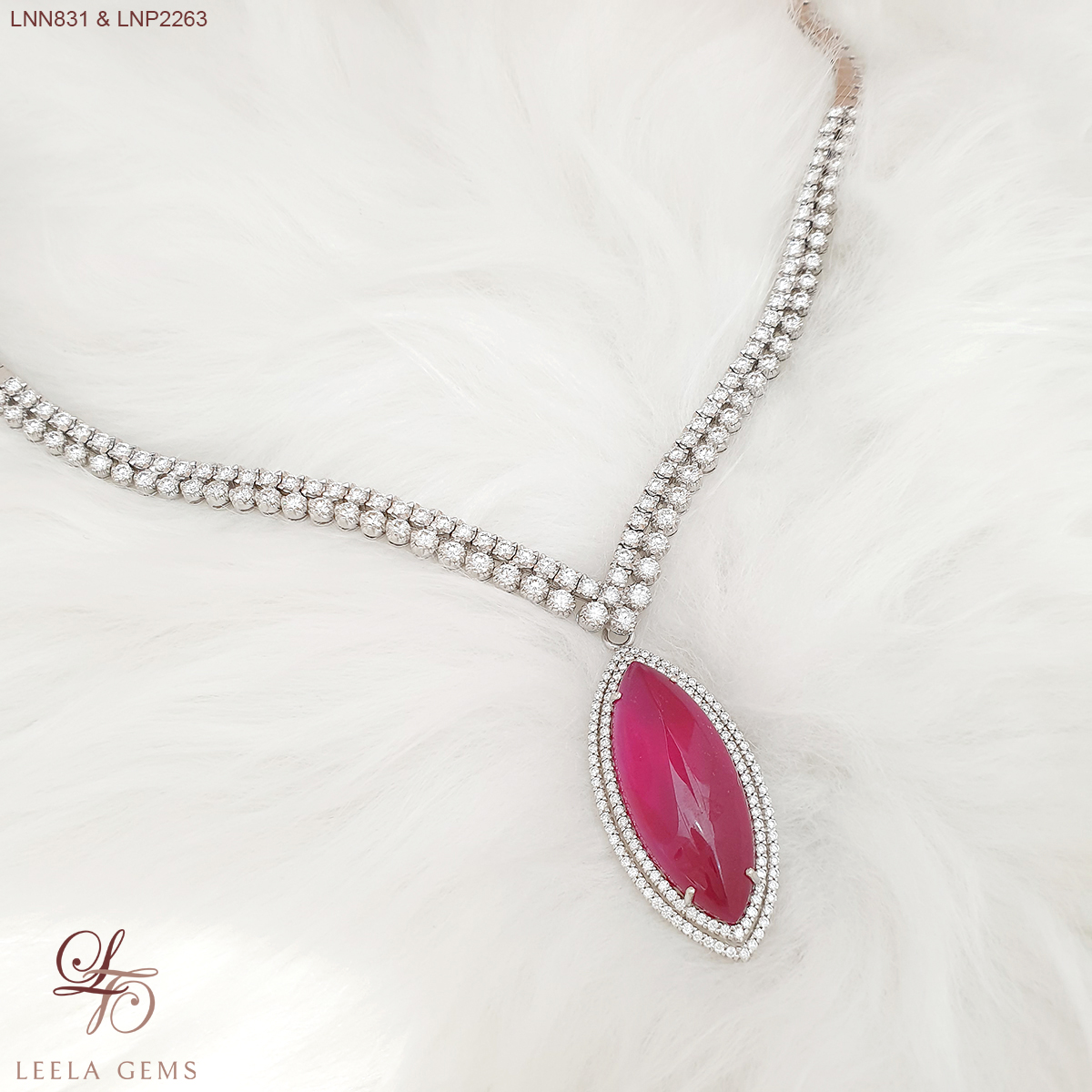 Diamond Necklace with ruby pendant