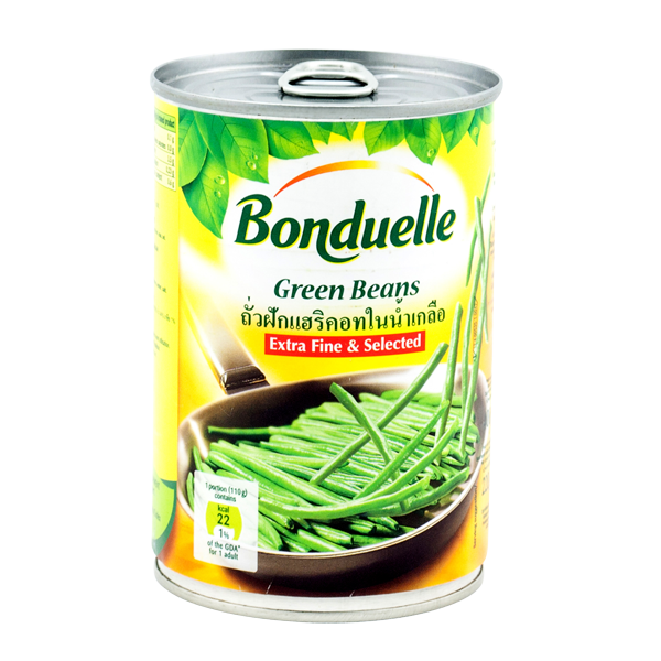 Extra Fine Green Beans (Haricot Verts) 400g - Bonduelle / ถั่วฝักแฮริคอทกระป๋อง ตรา บ็งดูแอล