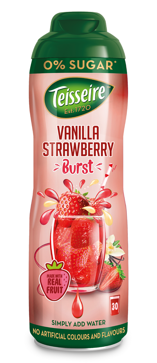 Teisseire Vanilla Strawberry 0% Sugar syrup 60cl / ไซรัป เตสแซร์ วนิลาสตรอเบอรี่ สูตรไม่มีน้ำตาล