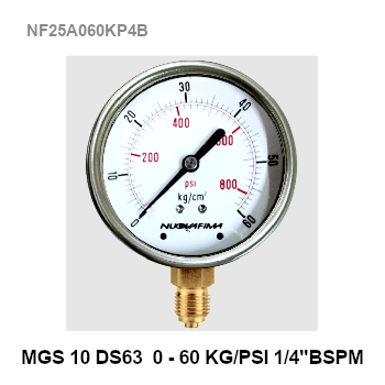 0-60 kg/cm² (0-840 PSI) Ø 2.5" Brass Lower BSPM