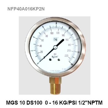 0-16kg/cm²(0-220Psi) Ø 4" Brass Lower 1/2" NPT