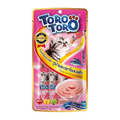 ขนมแมว TORO TORO-ขนมครีมแมวเลีย สูตรปลาทูน่าและปลาโออบแห้ง (สีชมพู)