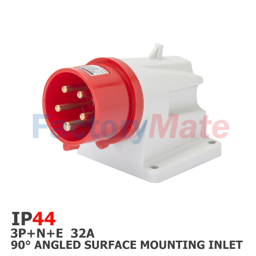GW60420  90° ANGLED SURFACE MOUNTING INLET - IP44 - 3P+N+E 32A 380-415V 50/60HZ - RED - 6H - SCREW WIRING