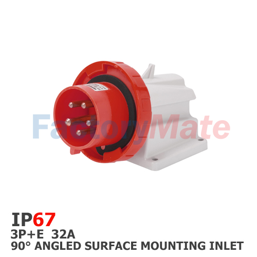 GW60441  90° ANGLED SURFACE MOUNTING INLET - IP67 - 3P+E 32A 380-415V 50/60HZ - RED - 6H - SCREW WIRING