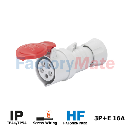 GW62008H  STRAIGHT CONNECTOR HP - IP44/IP54 - 3P+E 16A 380-415V 50/60HZ - RED - 6H - FAST WIRING