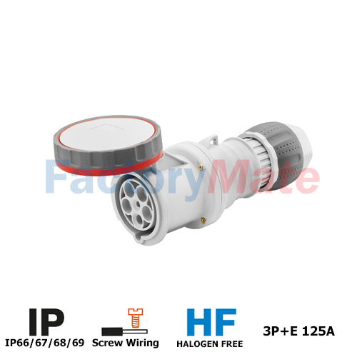 GW62060PH  STRAIGHT CONNECTOR HP - IP66/IP67/IP68/IP69 - 3P+E 125A 380-415V 50/60HZ - RED - 6H - PILOT CONTACT - MANTLE TERMINAL