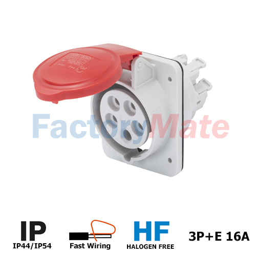 GW62209FH  10° ANGLED FLUSH-MOUNTING SOCKET-OUTLET HP - IP44/IP54 - 3P+E 16A 380-415V 50/60HZ - RED - 6H - FAST WIRING