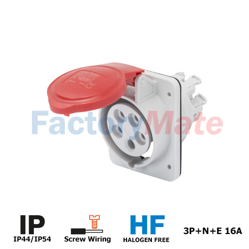 GW62210H  10° ANGLED FLUSH-MOUNTING SOCKET-OUTLET HP - IP44/IP54 - 3P+N+E 16A 380-415V 50/60HZ - RED - 6H - SCREW WIRING