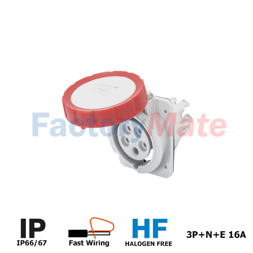 GW62232FH  10° ANGLED FLUSH-MOUNTING SOCKET-OUTLET HP - IP66/IP67 - 3P+N+E 16A 380-415V 50/60HZ - RED - 6H - FAST WIRING
