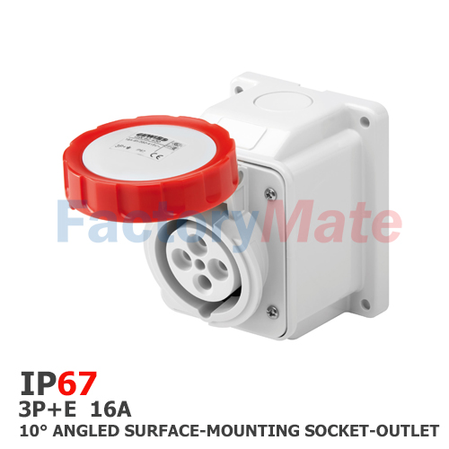 GW62430  10° ANGLED SURFACE-MOUNTING SOCKET-OUTLET - IP67 - 3P+E 16A 380-415V 50/60HZ - RED - 6H - SCREW WIRING