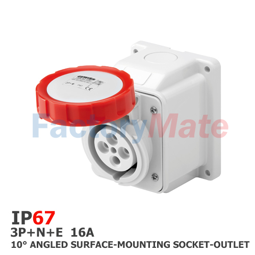 GW62431  10° ANGLED SURFACE-MOUNTING SOCKET-OUTLET - IP67 - 3P+N+E 16A 380-415V 50/60HZ - RED - 6H - SCREW WIRING(copy)