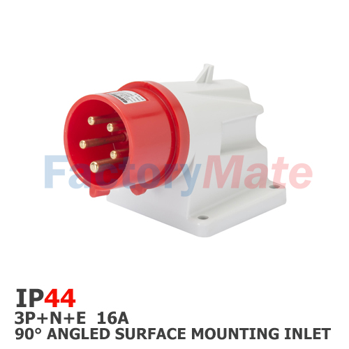 GW60409  90° ANGLED SURFACE MOUNTING INLET - IP44 - 3P+N+E 16A 380-415V 50/60HZ - RED - 6H - SCREW WIRING