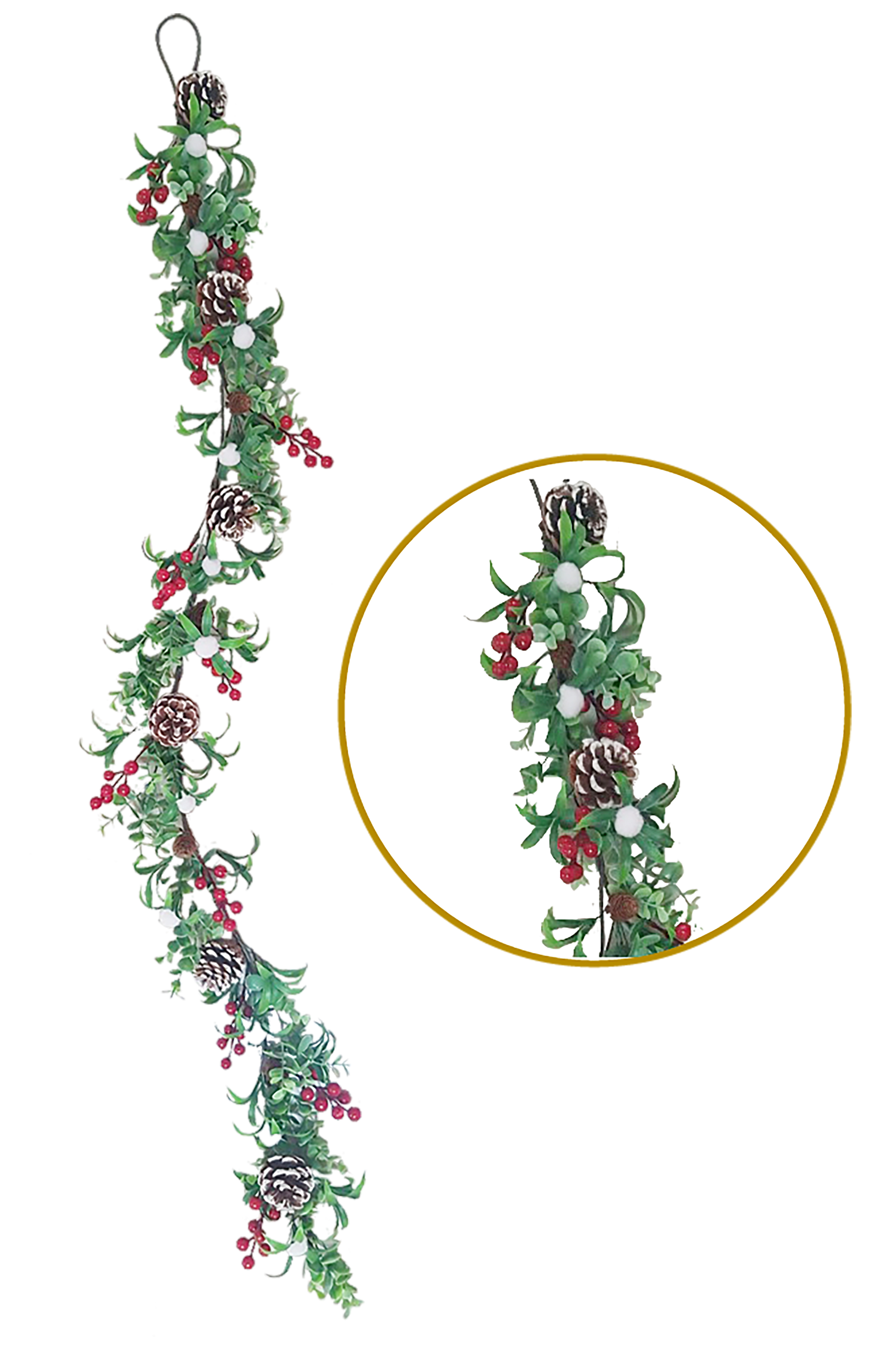 48" Red Berry Christmas Garland with Pine Cone