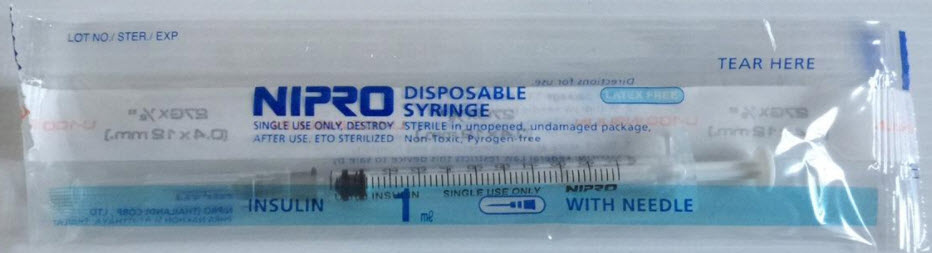 Nipro Insulin Syringe 1 mL ติดหัวเข็ม เบอร์ 27G x 1/2" (ถอดได้)