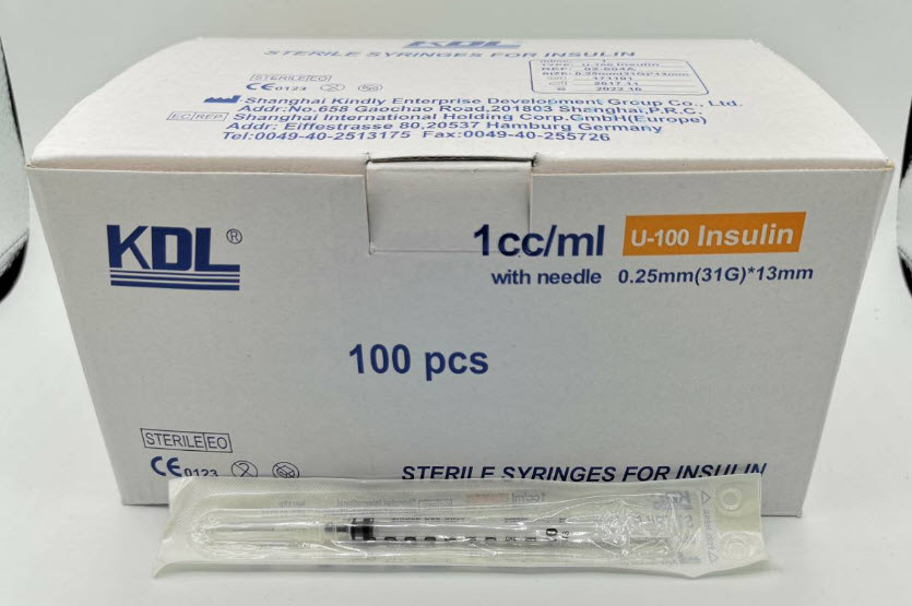 Insulin syringe KDL 1 mL พร้อมเข็ม 31Gx13mm (ถอดได้)