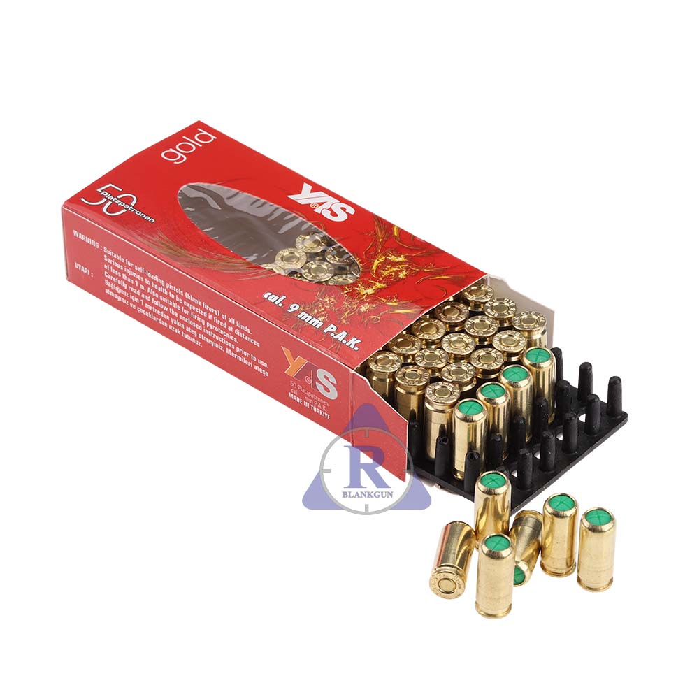 YAS กล่องแดง ปลอกทอง 9mm P.A.K. 50 Cartridges/Box (50นัด/1กล่อง)