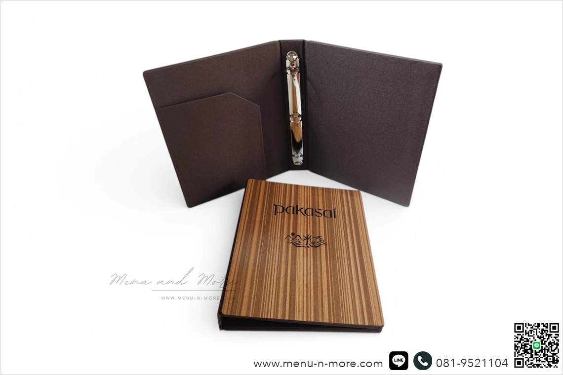 แฟ้มเมนูอาหารทำจากไม้