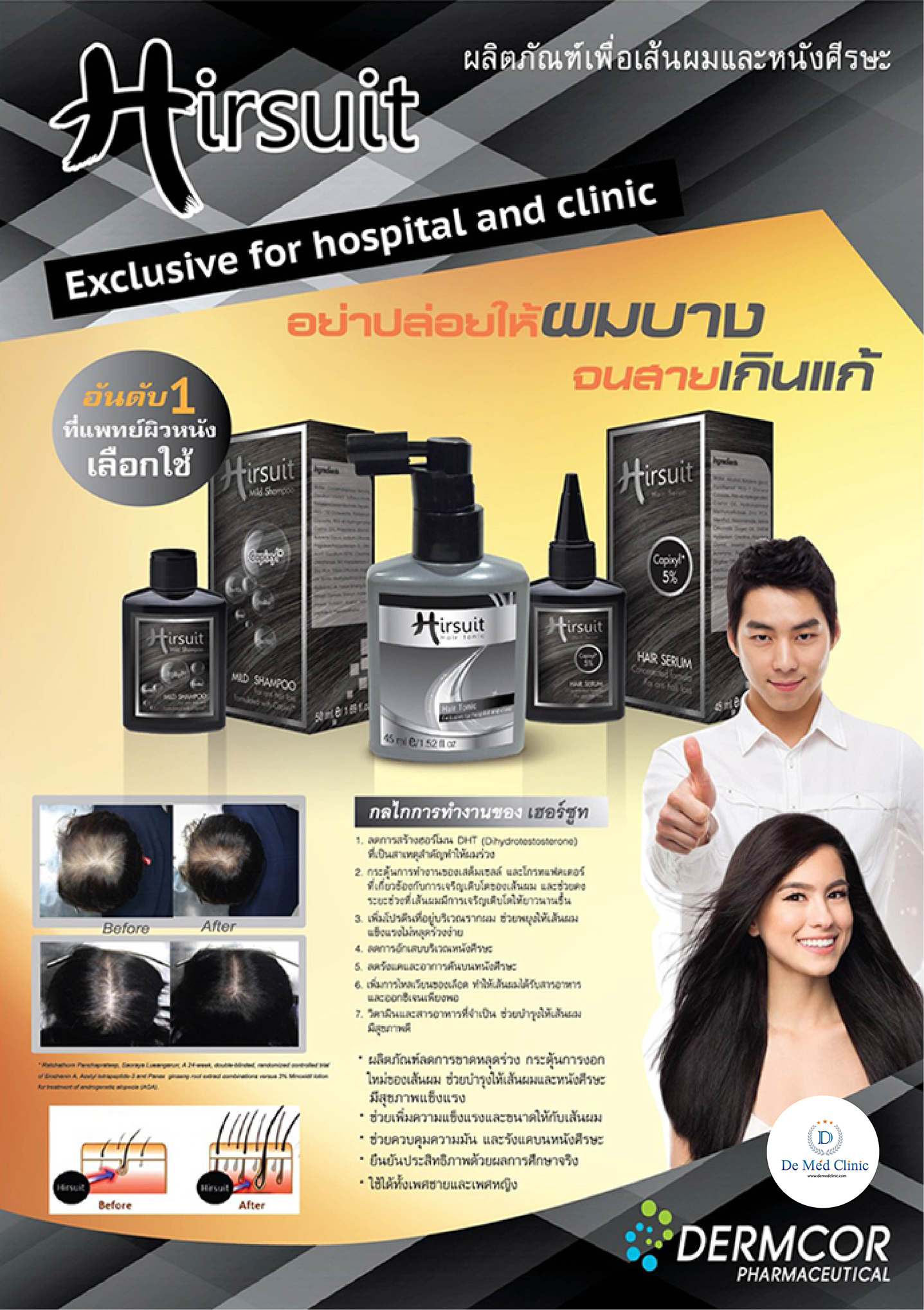 Hirsuit Premium Set เซตผลิตภัณฑ์ดูแลเส้นผมครบทั้ง Hirsuit Hair Tonic, Serum & Shampoo by DeMed Clinic