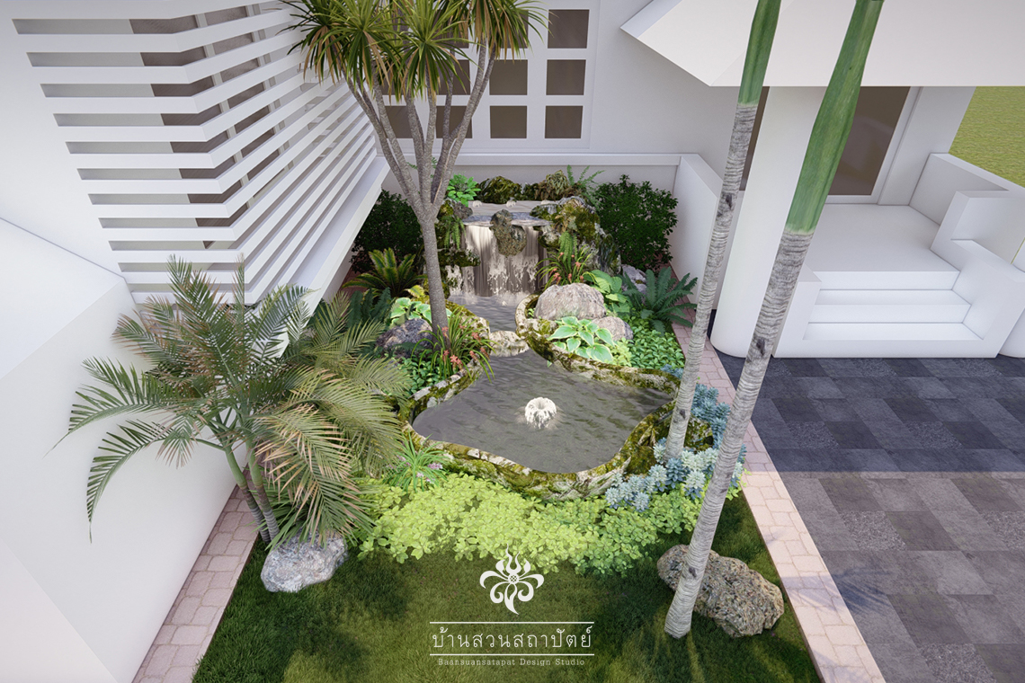 ออกแบบ จัดสวน น้ำตก หินเทียม ราคาถูก สวนบ้าน เชียงใหม่ ชลบุรี พัทยา เชียงดาว