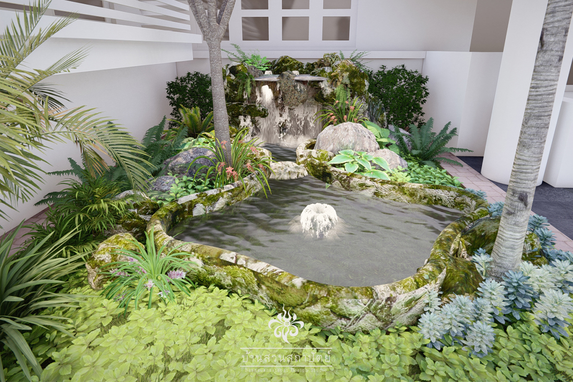 ออกแบบ จัดสวน น้ำตก หินเทียม ราคาถูก สวนบ้าน เชียงใหม่ ชลบุรี พัทยา เชียงดาว