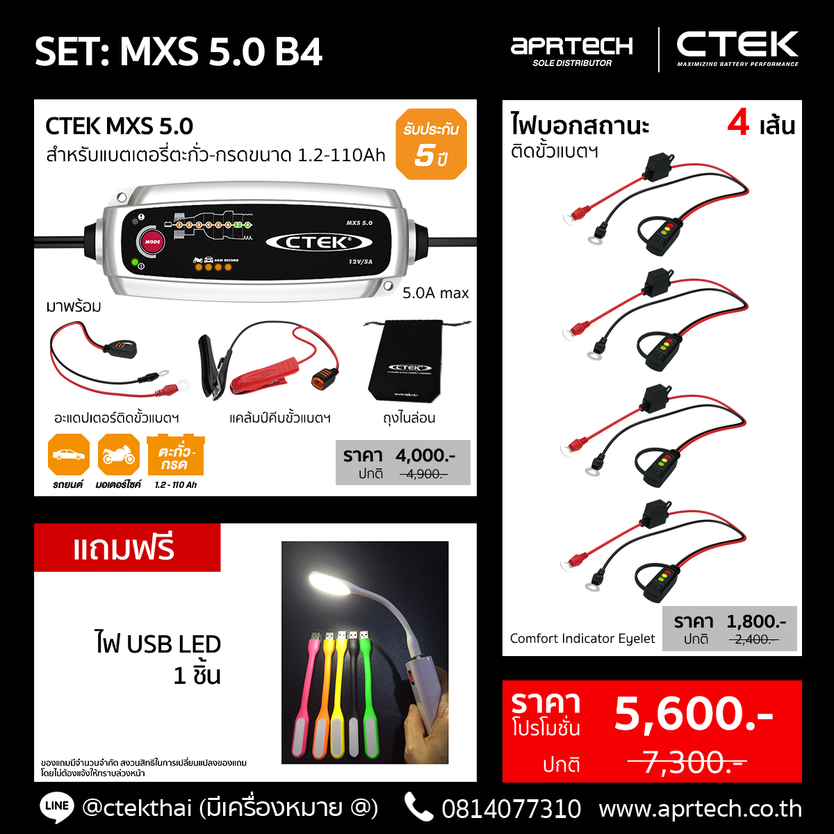 SET MXS 5.0 B4 (CTEK MXS 5.0 + 4 Sets of Indicator Eyelet)