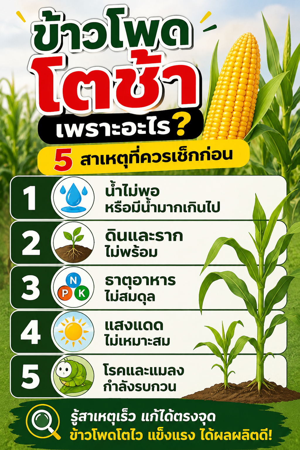 ข้าวโพดโตช้า เพราะอะไร 5 สาเหตุที่ควรเช็กก่อน