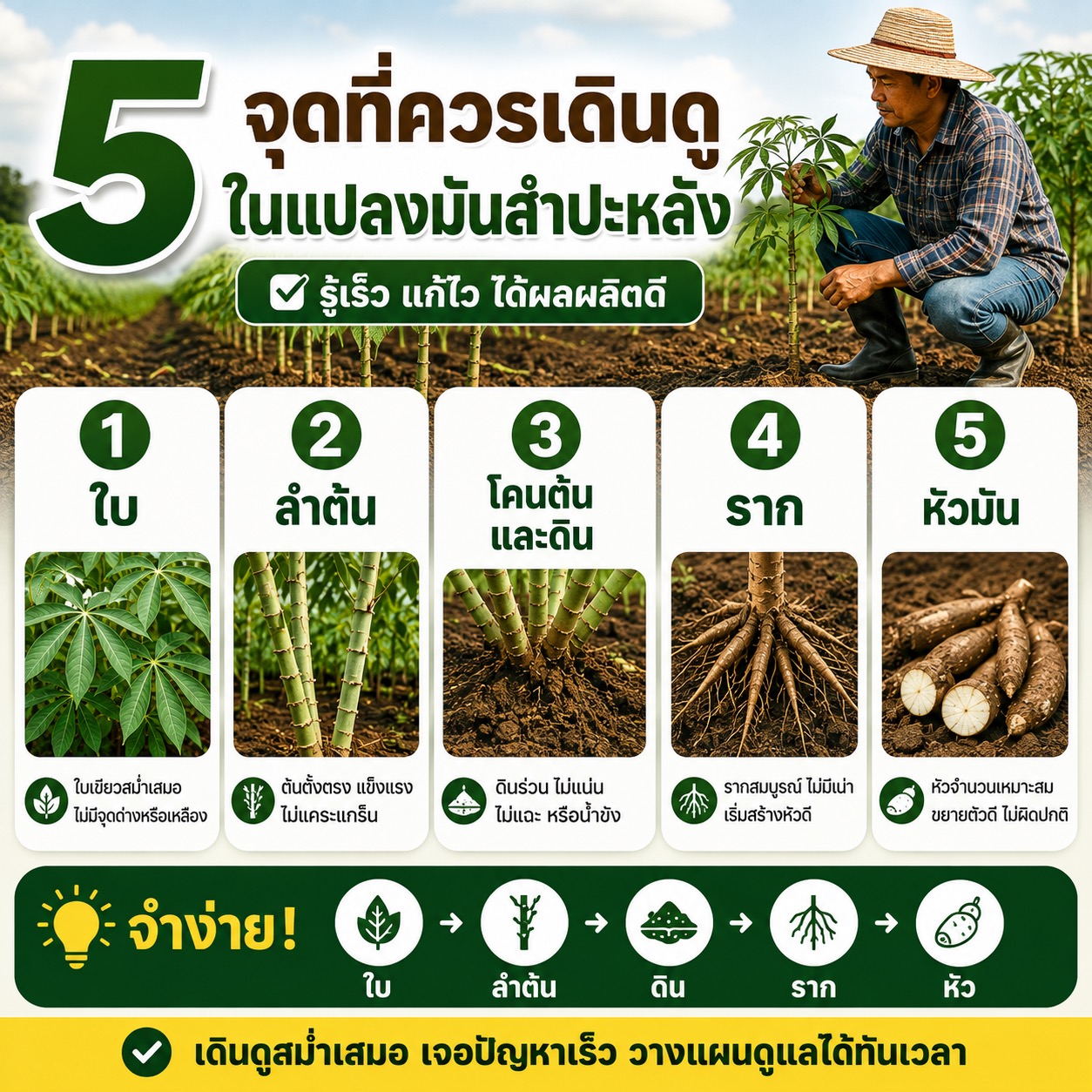 5 จุดที่ควรเดินดูในแปลงมันสำปะหลัง