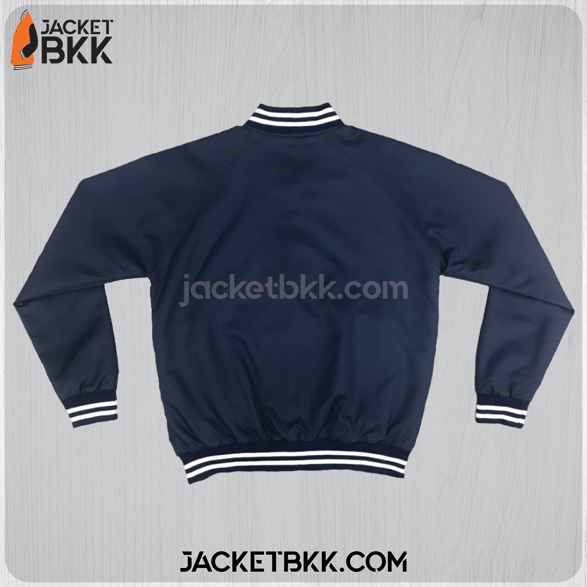 JMB-04-01 เสื้อแจ็คเก็ต ทรงเบสบอล แบบคอตั้งทอพรม สีกรมท่า ปกขลิปขาว