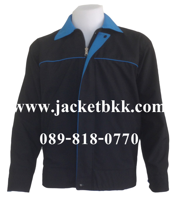 Jacket เสื้อแจ็คเก็ต ผ้าไมโคร ตัดต่อสองด้าน ดำปกฟ้า-ฟ้าปกดำ