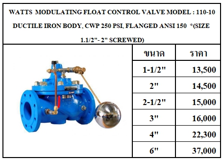 WATTS MODULATING FLOAT CONTROL VALVE MODEL : 110-10 - akbintertrade