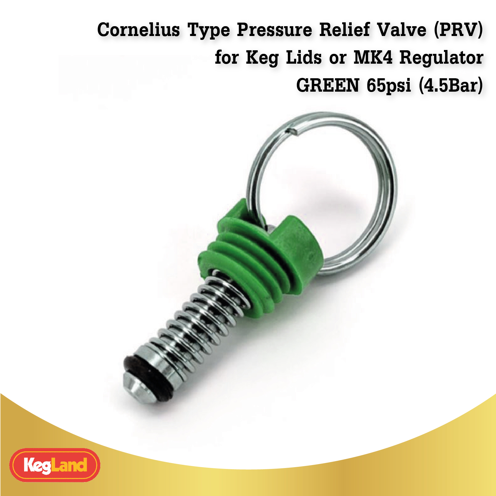Cornelius Type Pressure Relief Valve (PRV) for Keg Lids or MK4 Regulator - GREEN 65 psi (4.5Bar)